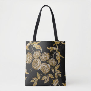 Golden Roses: Vintage Embroidery Pattern Tote Bag