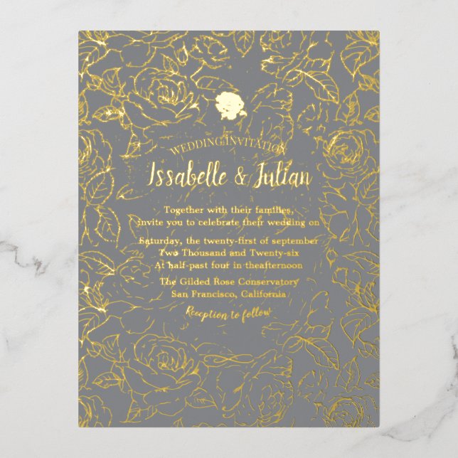golden roses wedding invitation  (Front)
