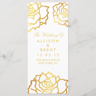 Golden Roses Wedding Program - White
