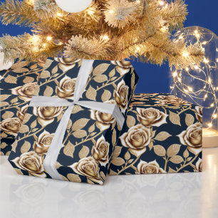 Golden Roses With A Metallic Finish Wrapping Paper