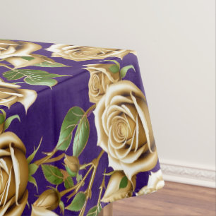 Golden Roses With Lush Green Leaves Tablecloth