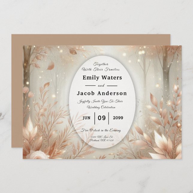 Golden Rosewood Enchanted Forest Wedding Invitation (Front/Back)