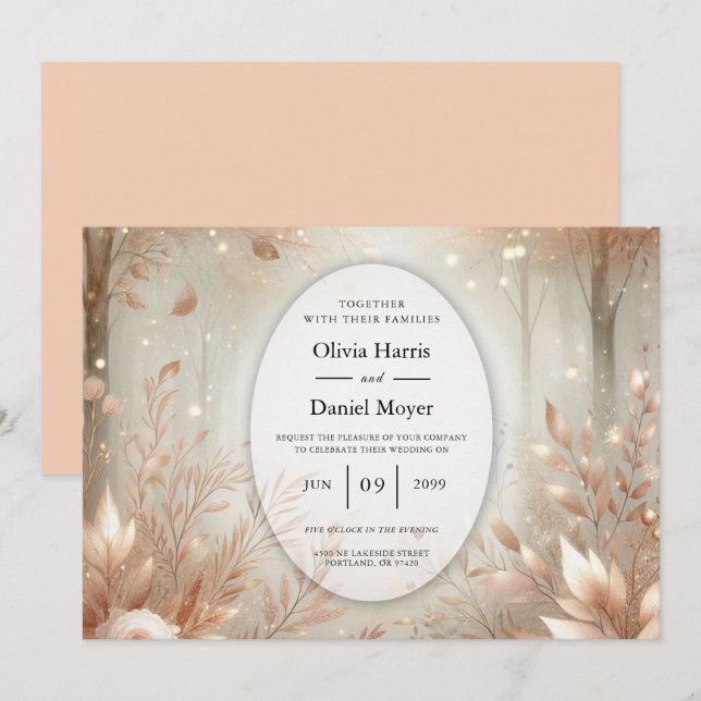 Golden Rosewood Enchanted Forest Wedding Invitation (Front/Back)