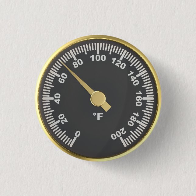 Golden round thermometer 1 inch round button (Front)