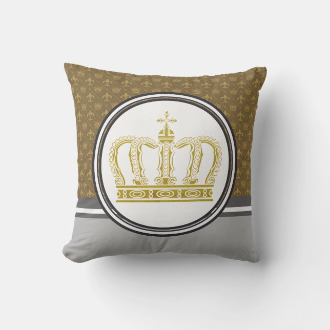 Golden Royal Crown I + your backgr. & ideas Throw Pillow (Front)