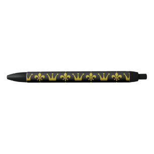 Golden Royal Crown & Lily + your backgr. & ideas Black Ink Pen