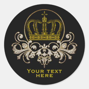 Golden Royal Crown + your backgr. & ideas Classic Round Sticker