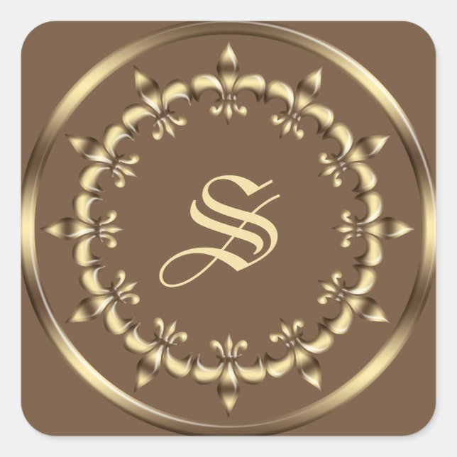Golden Royal Fleur-de-Lis circle element.Monogram. Square Sticker (Front)