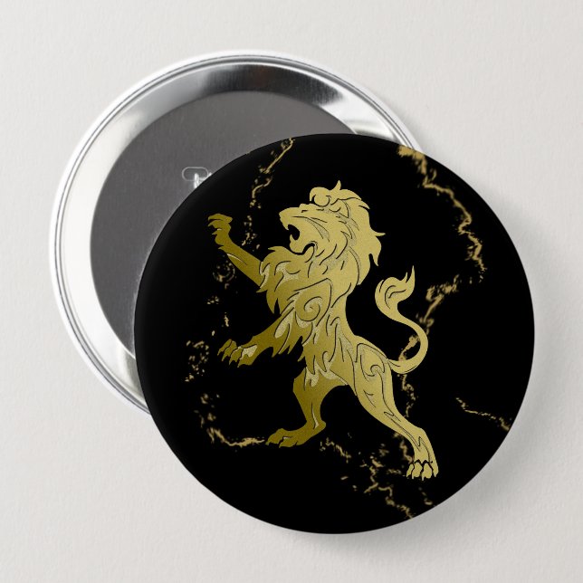 Golden Royal Lion 4 Inch Round Button (Front & Back)