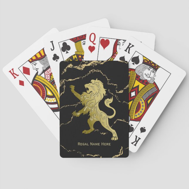 Golden Royal Lion Black Marble Personal Playing Cards (Back)