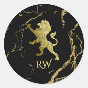 Golden Royal Lion Monogram Classic Round Sticker
