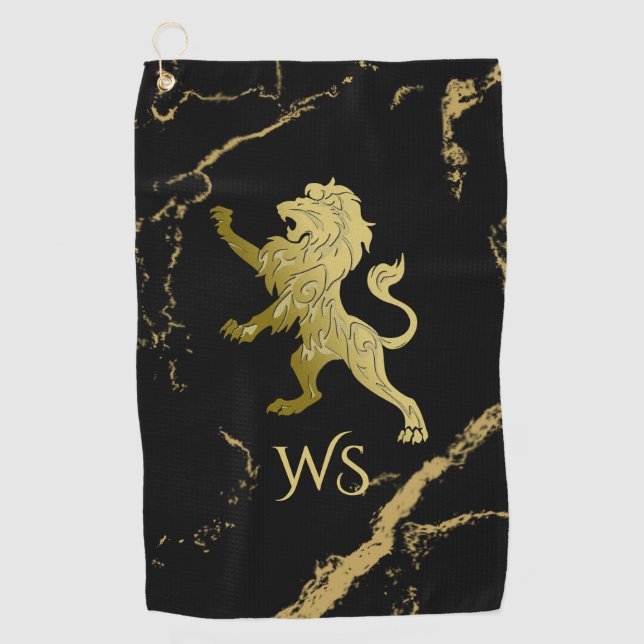 Golden Royal Lion Monogram Golf Towel (Front)