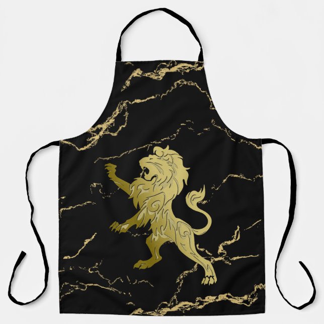 Golden Royal Lion on Black and Gold Marble Apron (Front)