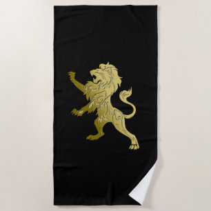 Golden Royal Lion on Black  Notebook Beach Towel