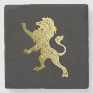 Golden Royal Lion on Black  Stone Coaster