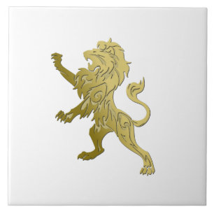 Golden Royal Lion on White Tile