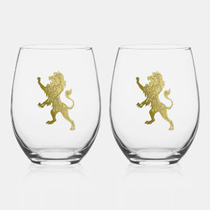 Golden Royal Lion  Stemless Wine Glass