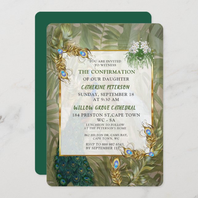 Golden Royal Peacock Temple Dreams Invitation (Front/Back)