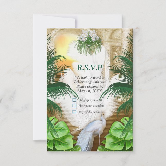 Golden Royal Peacock Temple Dreams RSVP Card (Front)