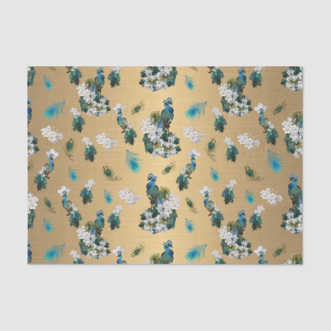 Golden Royal Peacock Temple Wedding Dreams Tissue Paper (Front)