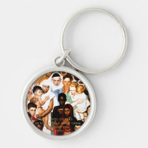 Golden Rule (Do unto others) by Norman Rockwell Keychain