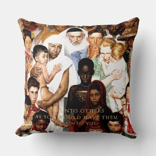 Golden Rule (Do unto others) by Norman Rockwell Throw Pillow (Front)