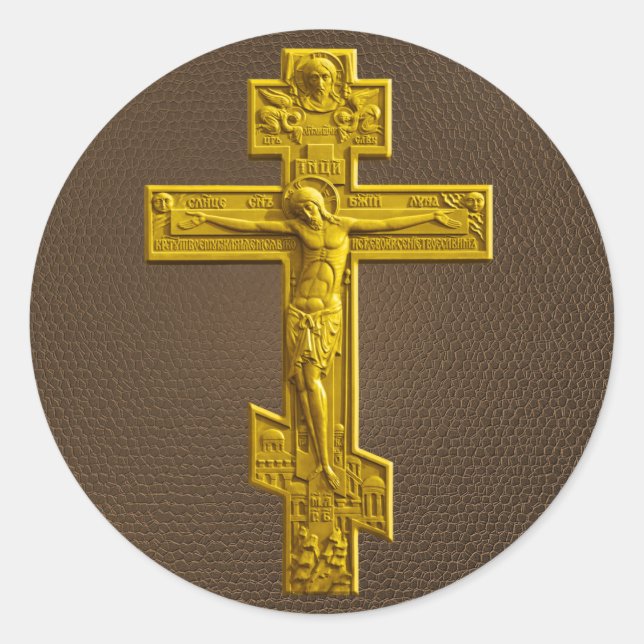 Golden Russian orthodox cross Classic Round Sticker (Front)