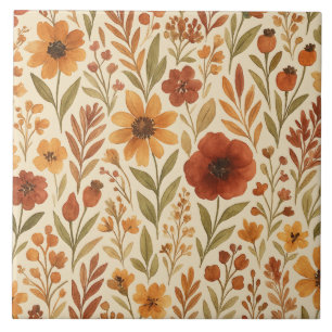Golden rustic Autumn Floral fall vibes Tile