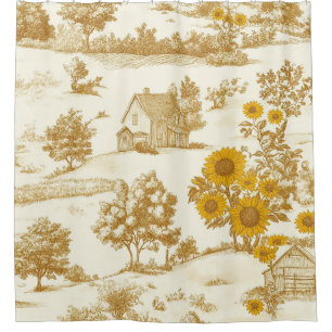 Golden Rustic Sunflower Countryside Toile Pattern