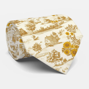 Golden Rustic Sunflower Countryside Toile Pattern Tie