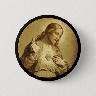 Golden Sacred Heart with Cross 2 Inch Round Button