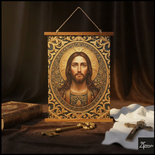 Golden Sacred Icon - Jesus Hanging Tapestry