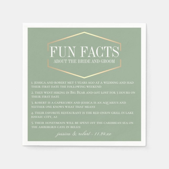 Golden Sage Green Fun Facts Personalized Napkin (Front)