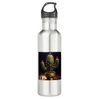 Golden Saguaro Cactus With Embedded Rubies 710 Ml Water Bottle
