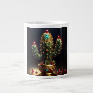 Golden Saguaro Cactus With Embedded Rubies Large Coffee Mug