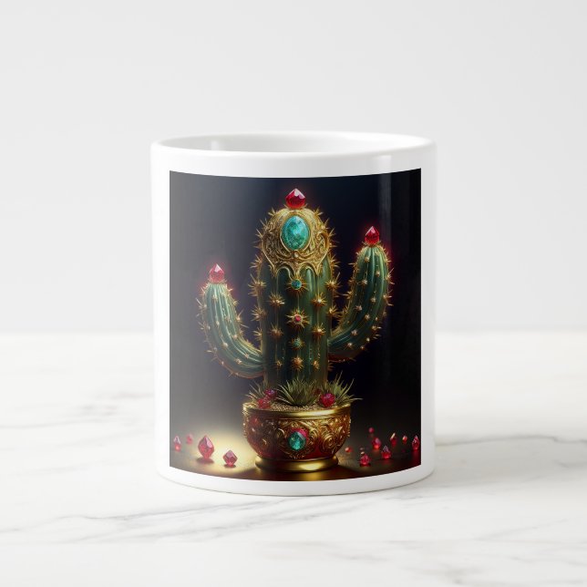 Golden Saguaro Cactus With Embedded Rubies Large Coffee Mug (Front)