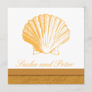 Golden Sand Shell Beach Wedding Invitations