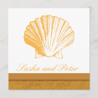 Golden Sand Shell Beach Wedding Invitations