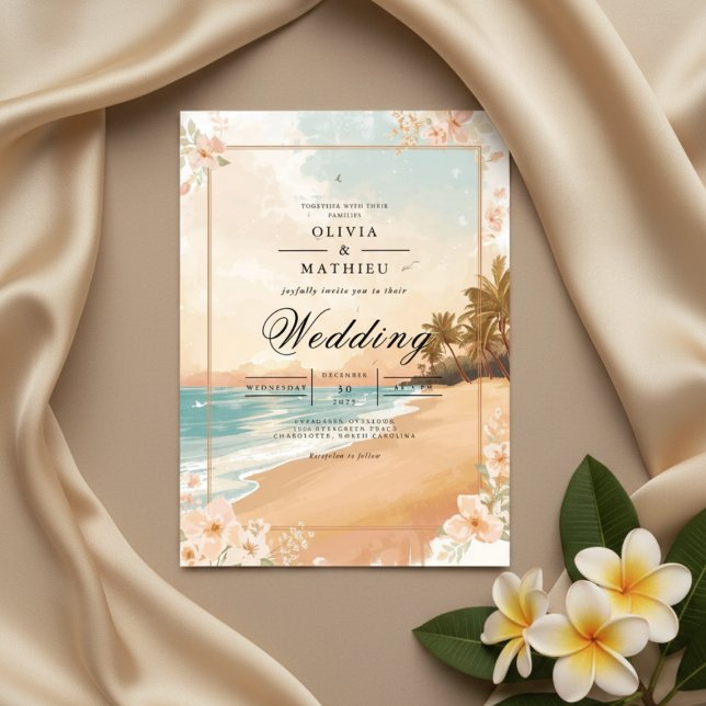 Golden Sands Tropical Beach Wedding Invitation (Creator Uploaded)