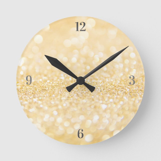 Golden Sandy Glitter Round Clock (Front)