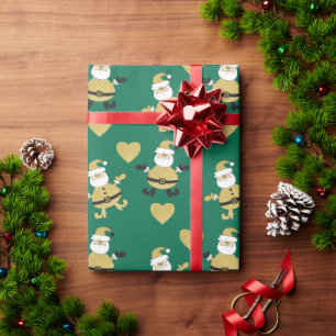 Golden Santa With Golden Hearts  Wrapping Paper