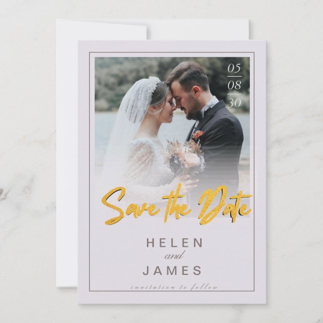 Golden Save the Date couple photo classic card (Front)
