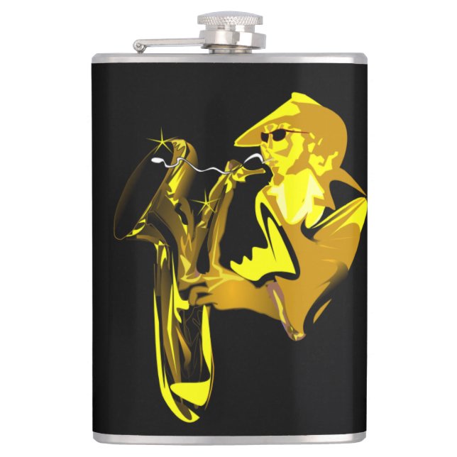 Golden Saxaphonist Hip Flask (Front)