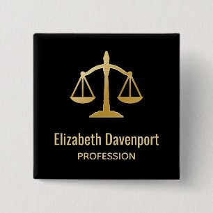 Golden Scales of Justice Law Theme Design 2 Inch Square Button