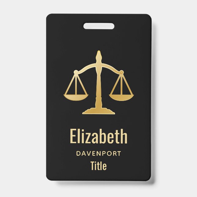 Golden Scales of Justice Law Theme Design Badge (Front)