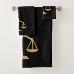 Golden Scales of Justice Law Theme Design Bath Towel Set