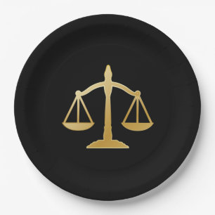 Golden Scales of Justice Law Theme Design Paper Plate