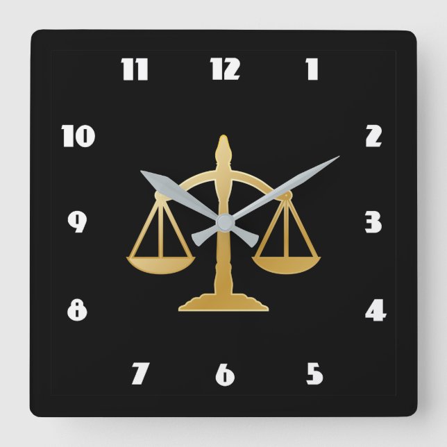 Golden Scales of Justice Law Theme Design Square Wall Clock (Front)