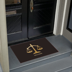 Golden Scales of Justice Law Theme Design Welcome Doormat