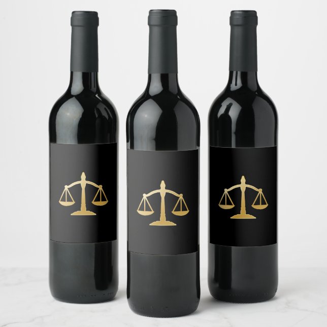 Golden Scales of Justice Law Theme Design Wine Label (Bottles)